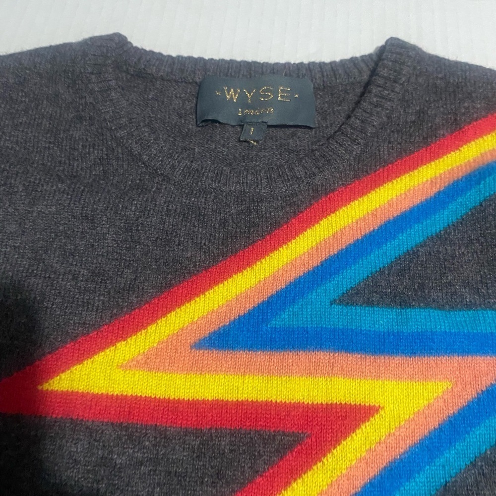 Gray Crewneck Sweater with Red Lightning Bolt - Picture 6 of 15